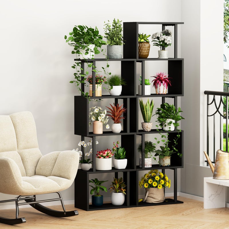 Gadroad 4-Tier Bookshelf, Narrow S-Shaped Geometric Bookcase, Wood Decorative Storage Shelving, Modern Freestanding Display Shelves, Book Shelf Unit for Living Room Bedroom Home Office, Black - Image 4