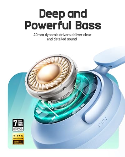 Picun NC60 Hybrid Active Noise Cancelling Headphones, Foldable Wireless Over Ear Bluetooth 5.4 Headphones, 80H Playtime, Transparency Mode, Stereo Bass, Custom EQ via App for Travel Home Lake Blue - Image 4