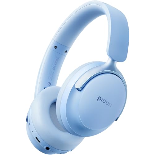 Picun NC60 Hybrid Active Noise Cancelling Headphones, Foldable Wireless Over Ear Bluetooth 5.4 Headphones, 80H Playtime, Transparency Mode, Stereo Bass, Custom EQ via App for Travel Home Lake Blue - Image 1
