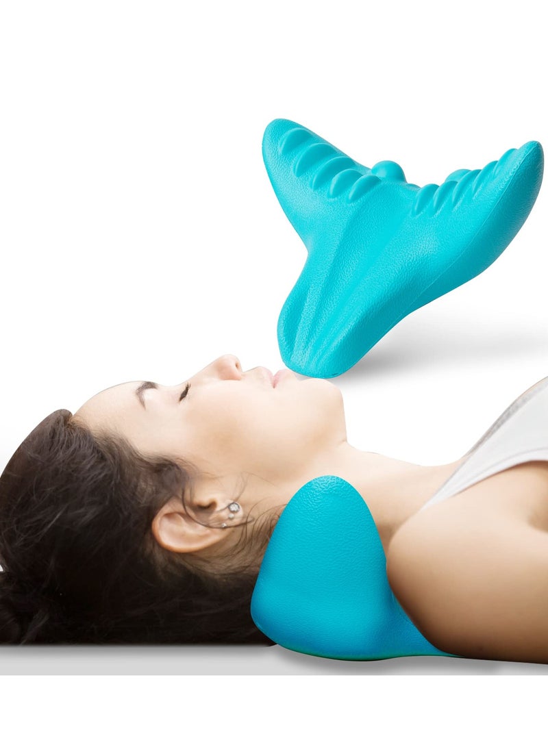 Excefore Neck and Shoulder Relaxer, Cervical Traction Device for TMJ Pain Relief Spine Alignment, Chiropractic Pillow Stretcher(Blue)  - Image 1