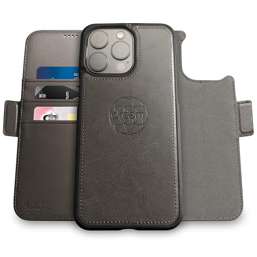 Dreem Wallet Case for iPhone 14 Pro Max 2 Way Phone Stand Magnetic Detachable Vegan Leather Flip Cover RFID Blocking Card Holder MagSafeFit Gift Box Fibonacci Grey - Image 1