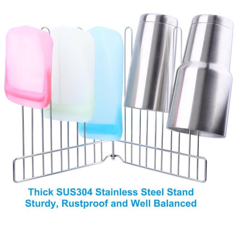 LEKUSHA Reusable Drying Rack, Foldable Freezer Bag Dryer, SUS304 Stainless Steel Stand for Gallon, Quart, Sandwich, Snack Bags - Image 5