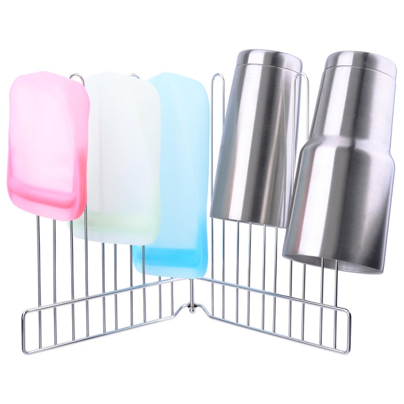 LEKUSHA Reusable Drying Rack, Foldable Freezer Bag Dryer, SUS304 Stainless Steel Stand for Gallon, Quart, Sandwich, Snack Bags - Image 1