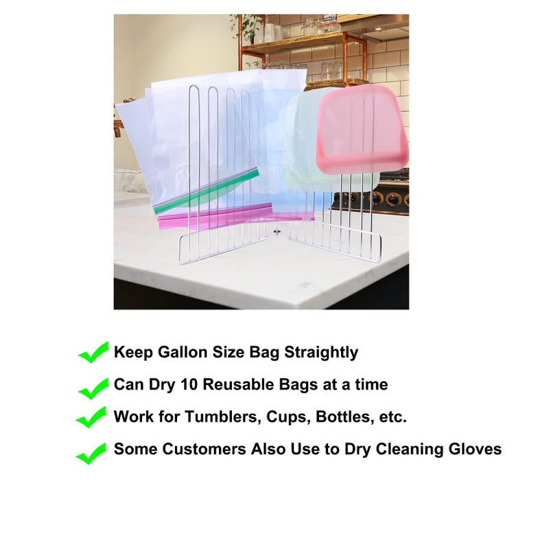 LEKUSHA Reusable Drying Rack, Foldable Freezer Bag Dryer, SUS304 Stainless Steel Stand for Gallon, Quart, Sandwich, Snack Bags - Image 4