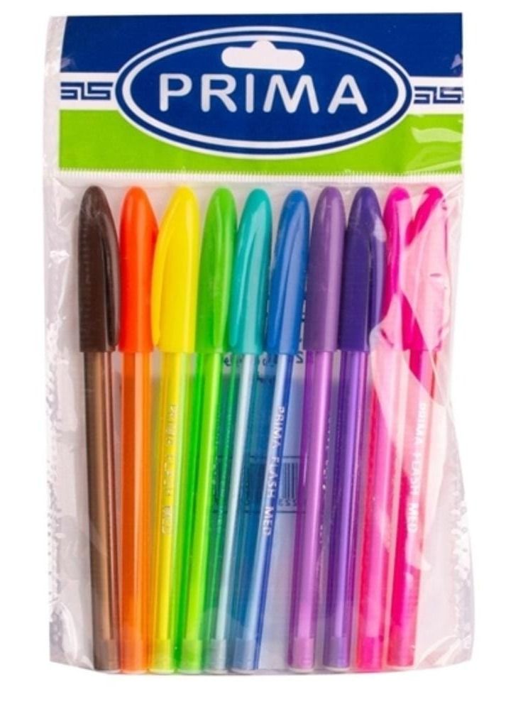 Prima flash ballpoint pen set, 0.7mm - 10 pieces Multicolor - Image 1