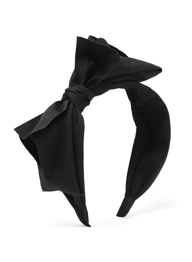 WantGor Bow Headbands for Women, Big Bowknot Hair Hoop Women Knotted Wide Turban Headbands Hair Band Bows Hair Accessories (Black) - Image 1