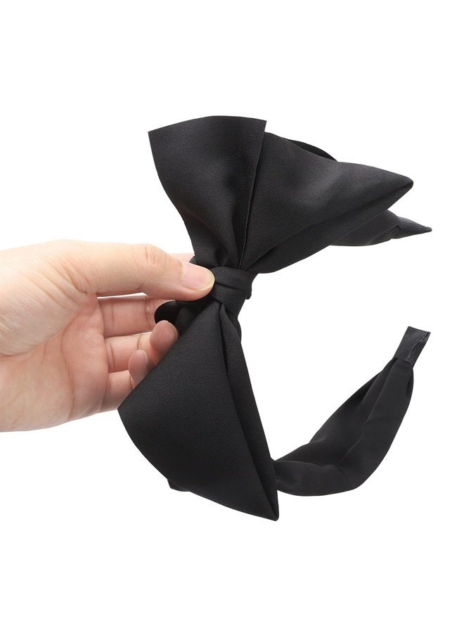 WantGor Bow Headbands for Women, Big Bowknot Hair Hoop Women Knotted Wide Turban Headbands Hair Band Bows Hair Accessories (Black) - Image 3