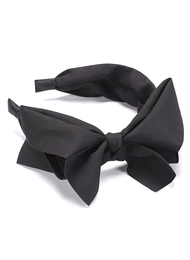 WantGor Bow Headbands for Women, Big Bowknot Hair Hoop Women Knotted Wide Turban Headbands Hair Band Bows Hair Accessories (Black) - Image 2