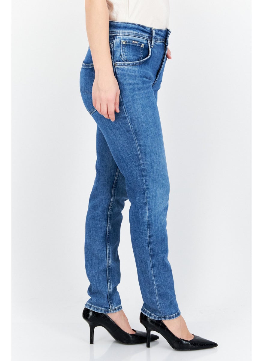 Pepe Jeans Women Mom Fit Solid Stretchable Denim Jeans, Blue  - Image 2