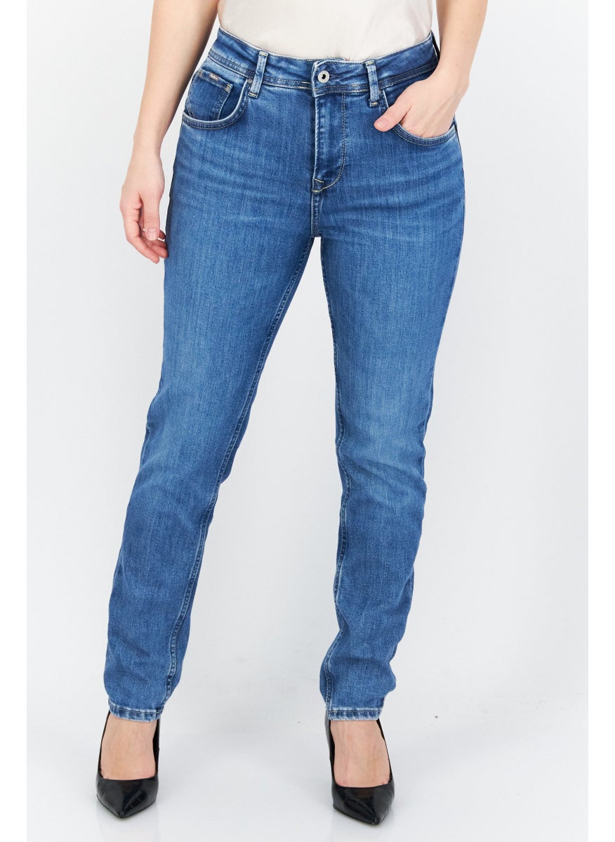 Pepe Jeans Women Mom Fit Solid Stretchable Denim Jeans, Blue  - Image 1