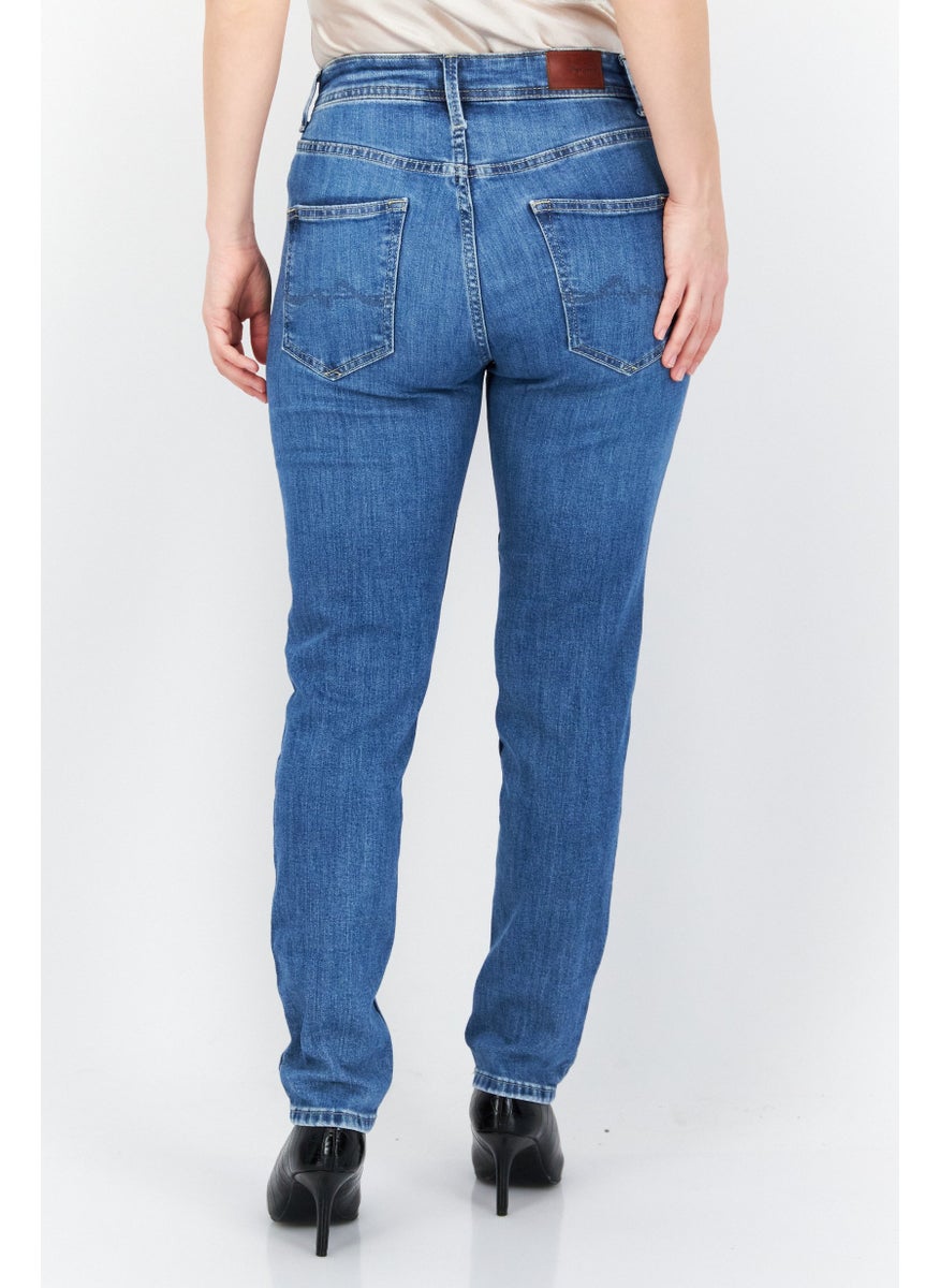 Pepe Jeans Women Mom Fit Solid Stretchable Denim Jeans, Blue  - Image 3