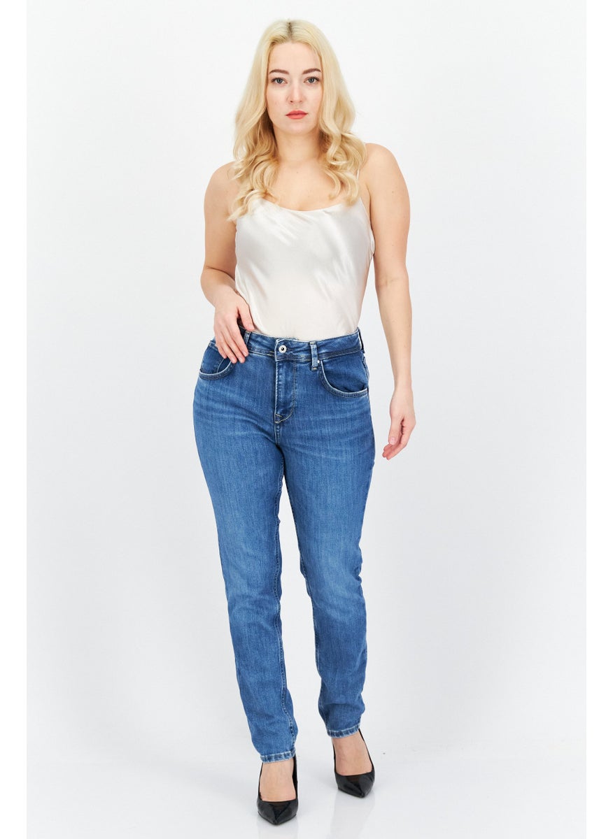 Pepe Jeans Women Mom Fit Solid Stretchable Denim Jeans, Blue  - Image 4
