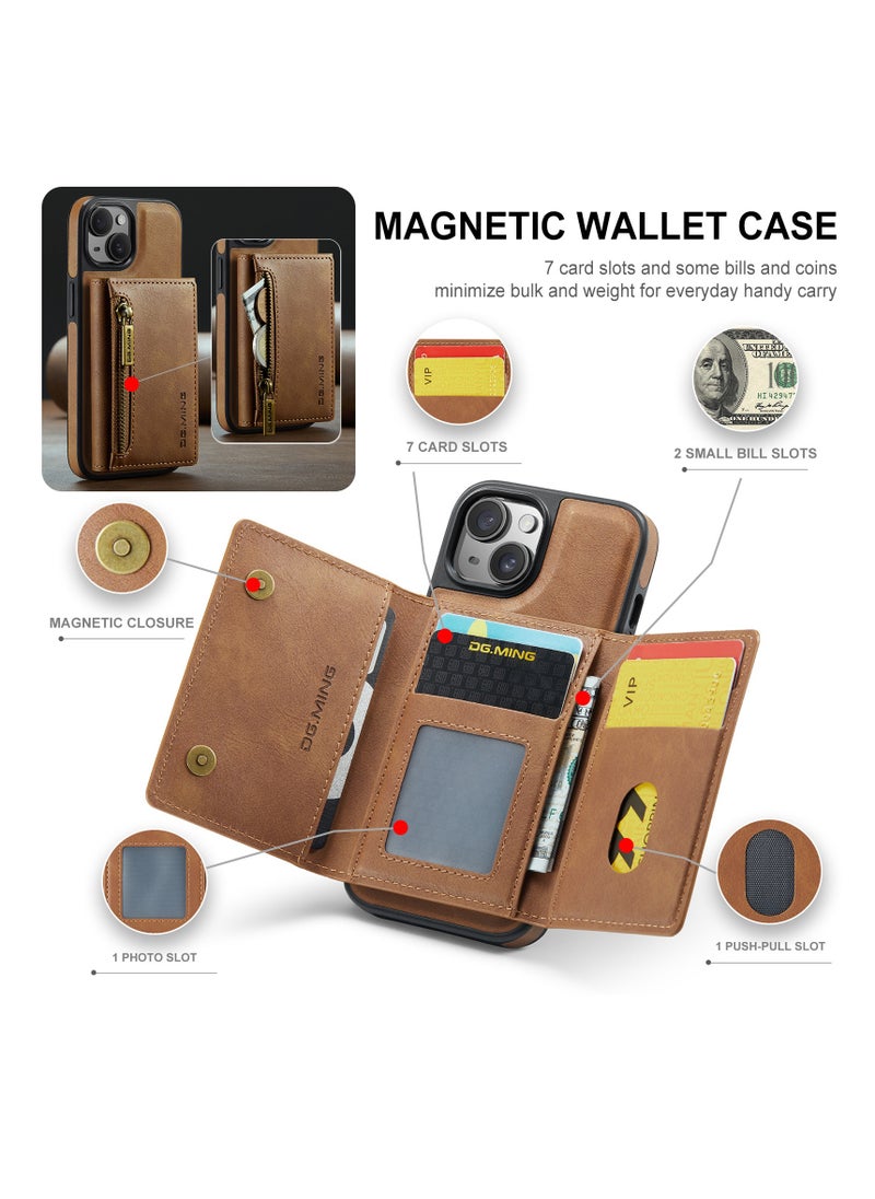 Dg Ming 2 in 1 Clutch Wallet for Iphone 14 Plus, Vintage Slim Leather Case Magnetic Detachable Tri-Fold Wallet, Leather Case with Card Holder Pocket Slim Case  - Image 3