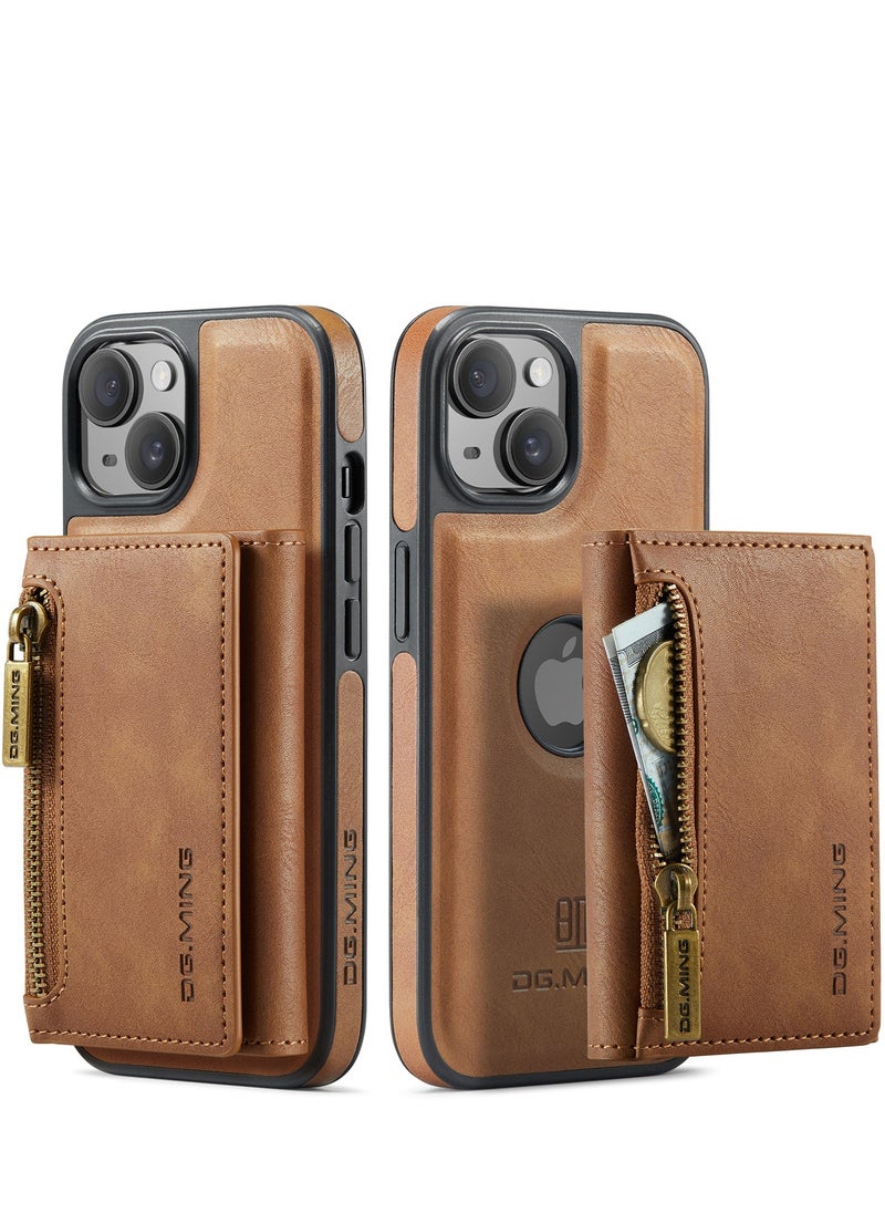 Dg Ming 2 in 1 Clutch Wallet for Iphone 14 Plus, Vintage Slim Leather Case Magnetic Detachable Tri-Fold Wallet, Leather Case with Card Holder Pocket Slim Case  - Image 1