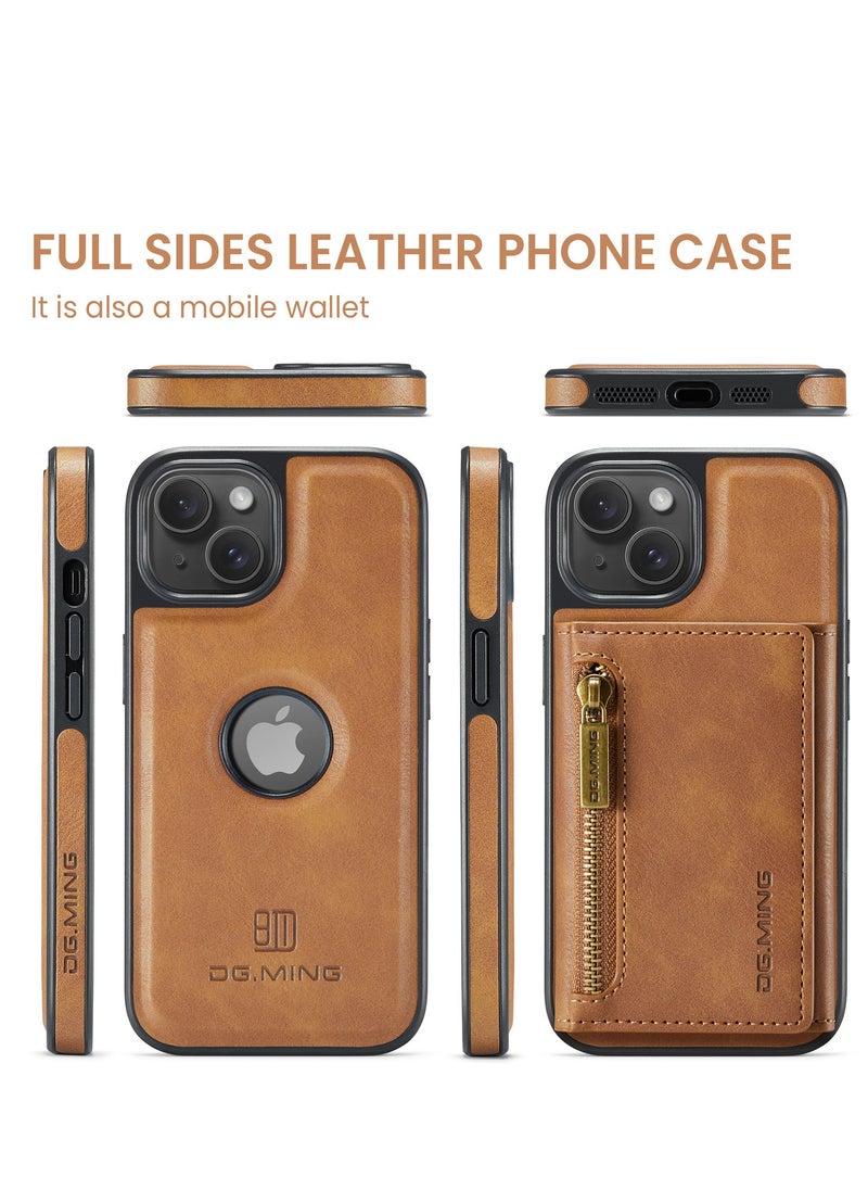 Dg Ming 2 in 1 Clutch Wallet for Iphone 14 Plus, Vintage Slim Leather Case Magnetic Detachable Tri-Fold Wallet, Leather Case with Card Holder Pocket Slim Case  - Image 5
