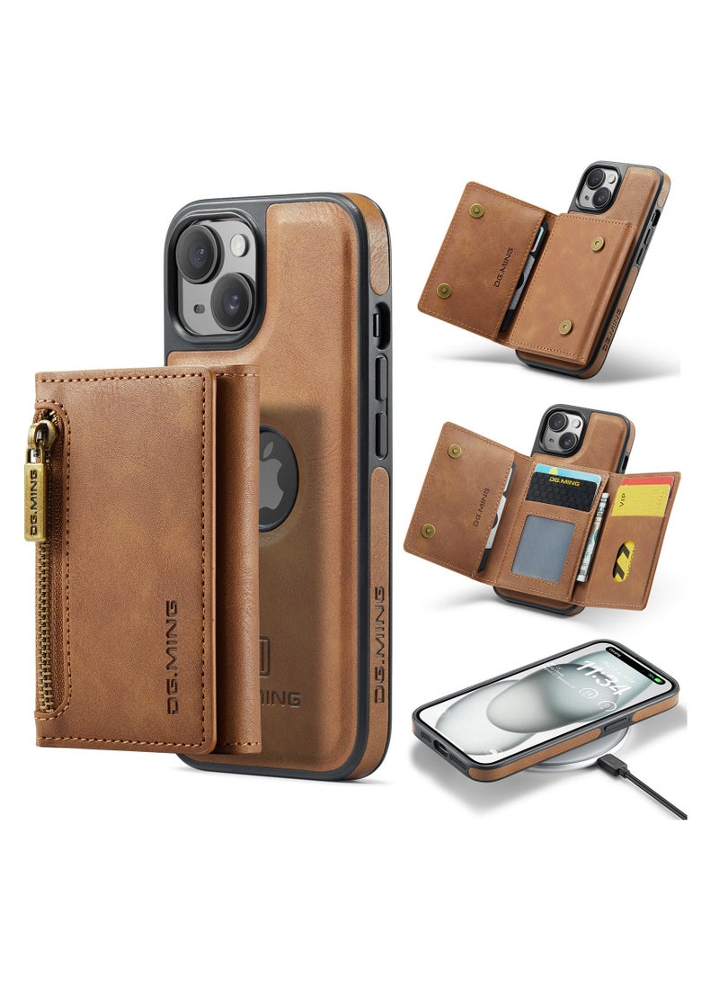 Dg Ming 2 in 1 Clutch Wallet for Iphone 14 Plus, Vintage Slim Leather Case Magnetic Detachable Tri-Fold Wallet, Leather Case with Card Holder Pocket Slim Case  - Image 2