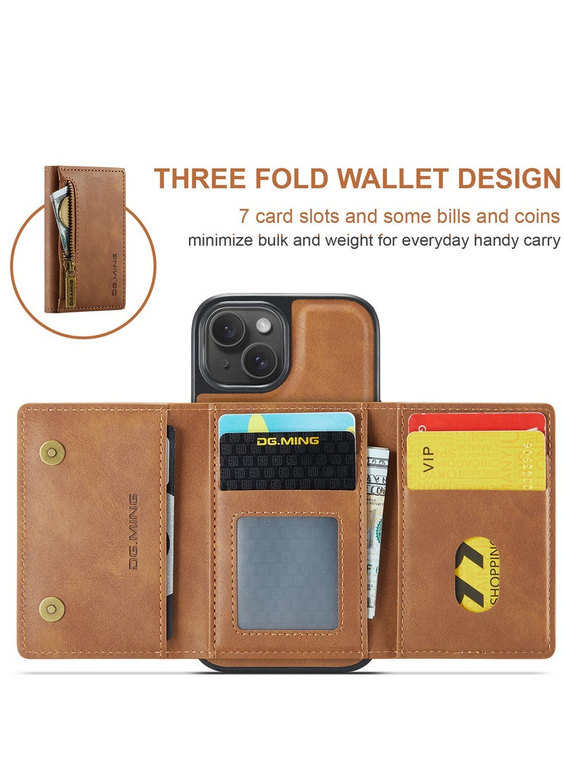 Dg Ming 2 in 1 Clutch Wallet for Iphone 14 Plus, Vintage Slim Leather Case Magnetic Detachable Tri-Fold Wallet, Leather Case with Card Holder Pocket Slim Case  - Image 4