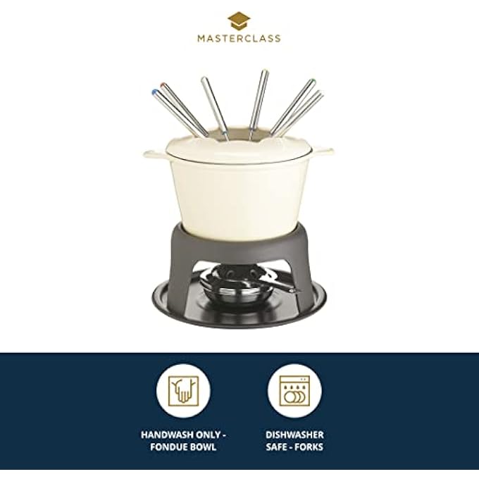 MASTERCLASS Cast Iron Enamelled Fondue Gift Set  Cream Gift Boxed - Image 3