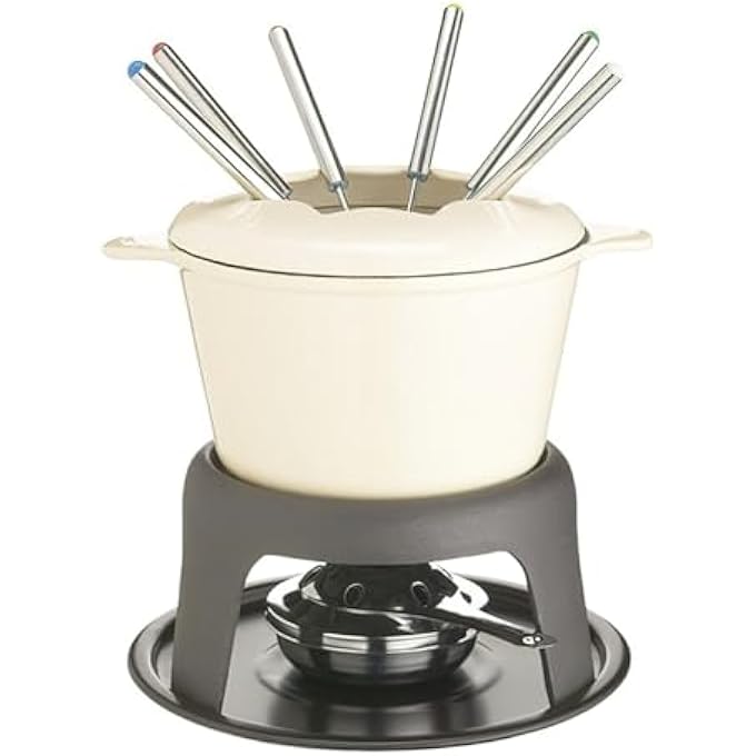 MASTERCLASS Cast Iron Enamelled Fondue Gift Set  Cream Gift Boxed - Image 1