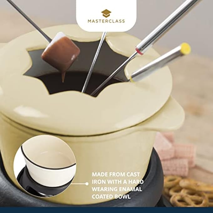 MASTERCLASS Cast Iron Enamelled Fondue Gift Set  Cream Gift Boxed - Image 4
