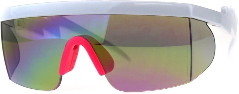 SA106 Flat Top Crooked Bolt Arm Goggle Style Color Mirror Shield 80s Sunglasses - Image 1