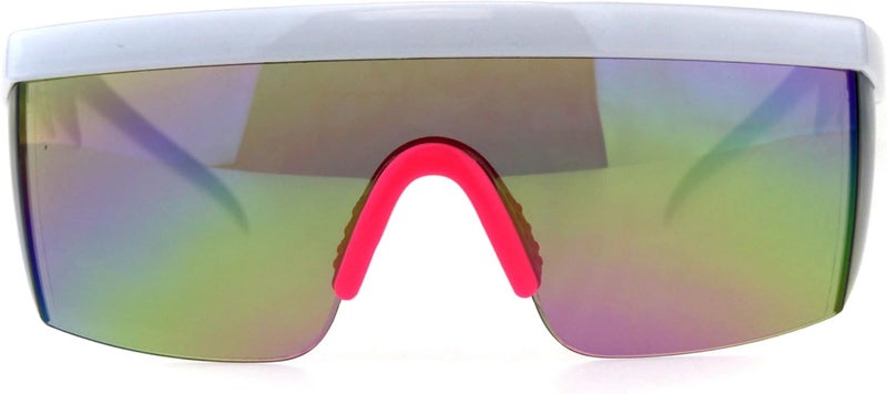 SA106 Flat Top Crooked Bolt Arm Goggle Style Color Mirror Shield 80s Sunglasses - Image 2