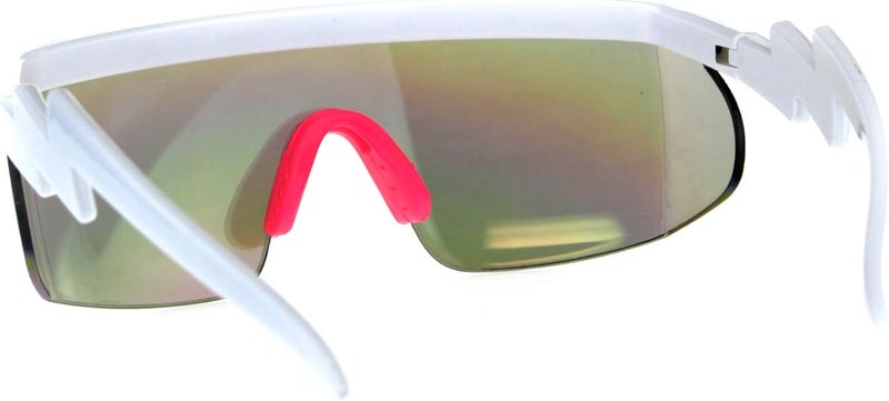 SA106 Flat Top Crooked Bolt Arm Goggle Style Color Mirror Shield 80s Sunglasses - Image 4