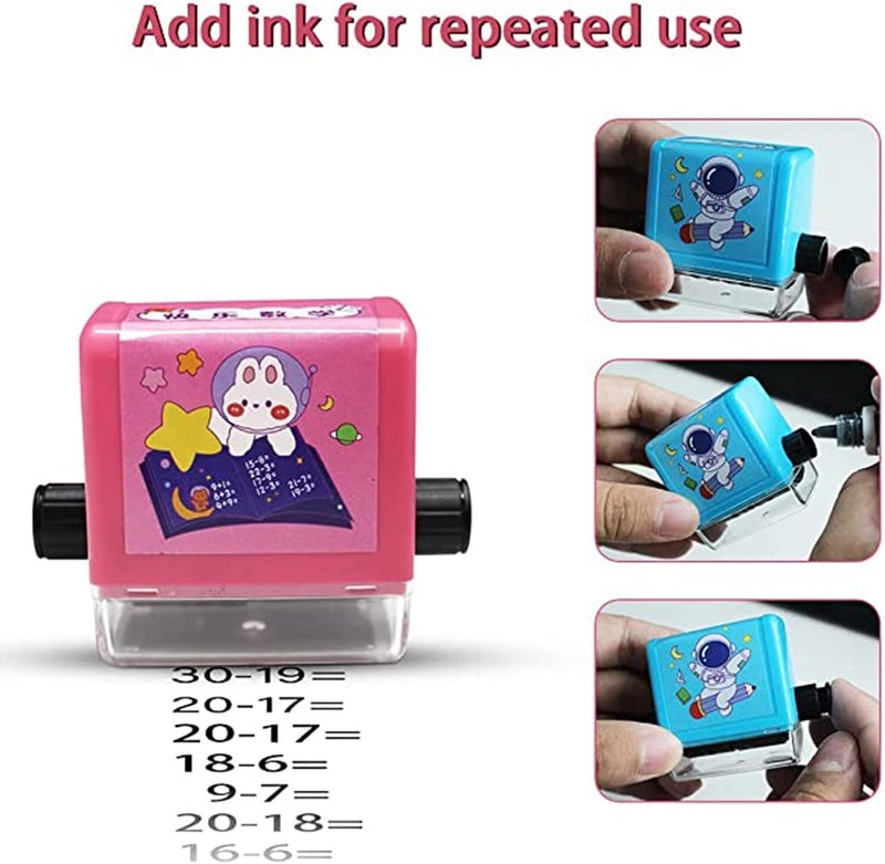 OneNine Math Roller Stamp for Kids, 2pcs Reusable Addition & Subtraction Seal Arithmetic Artifact Teaching Stamps Leaning Toy Within 100 Math Practice Questions for Preschool Kindergarten Home School - Image 3