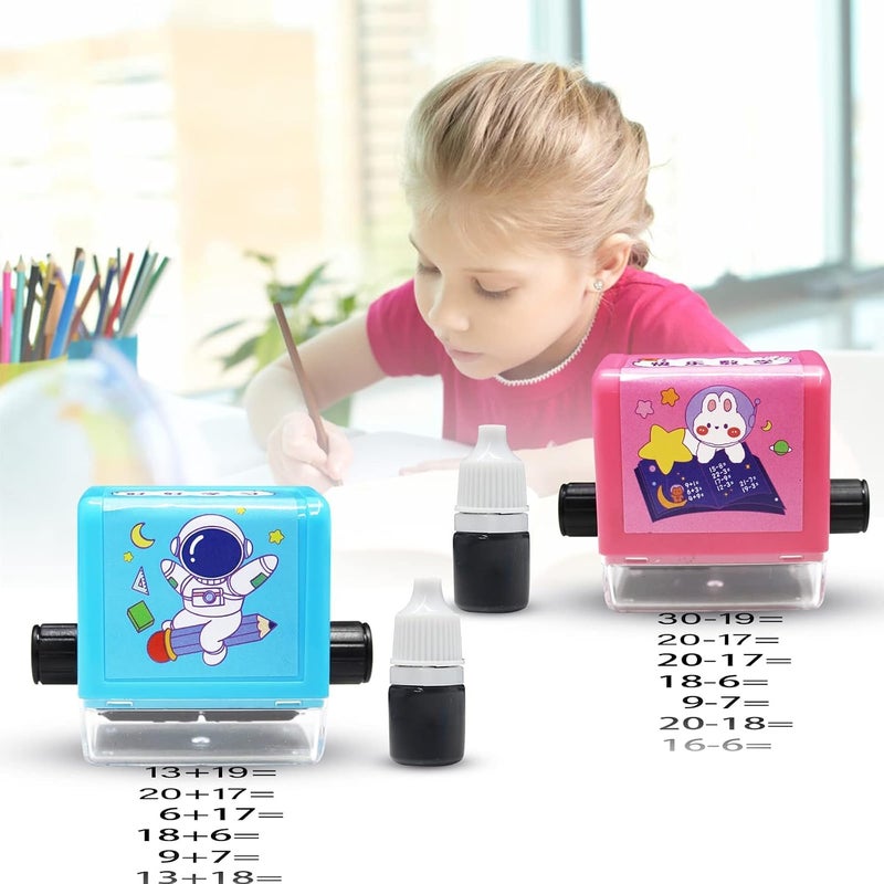 OneNine Math Roller Stamp for Kids, 2pcs Reusable Addition & Subtraction Seal Arithmetic Artifact Teaching Stamps Leaning Toy Within 100 Math Practice Questions for Preschool Kindergarten Home School - Image 1