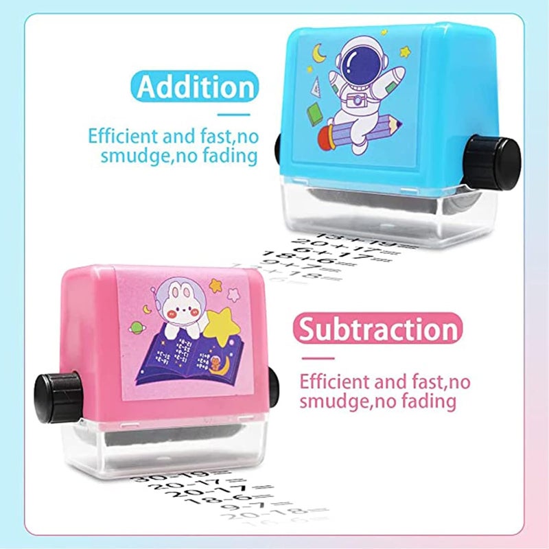 OneNine Math Roller Stamp for Kids, 2pcs Reusable Addition & Subtraction Seal Arithmetic Artifact Teaching Stamps Leaning Toy Within 100 Math Practice Questions for Preschool Kindergarten Home School - Image 4