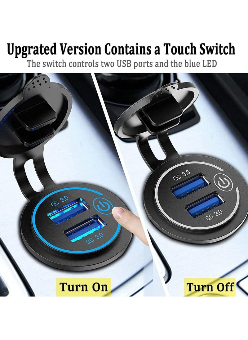 Generic USB Outlet, Quick Charge 3.0 Dual USB Power Outlet 12V with Touch Switch, Waterproof 12V/24V Fast Charge USB Charger Socket DIY Kit for Car Boat Marine Bus Truck Golf Cart RV Motorcycle 2 Pack  - Image 2