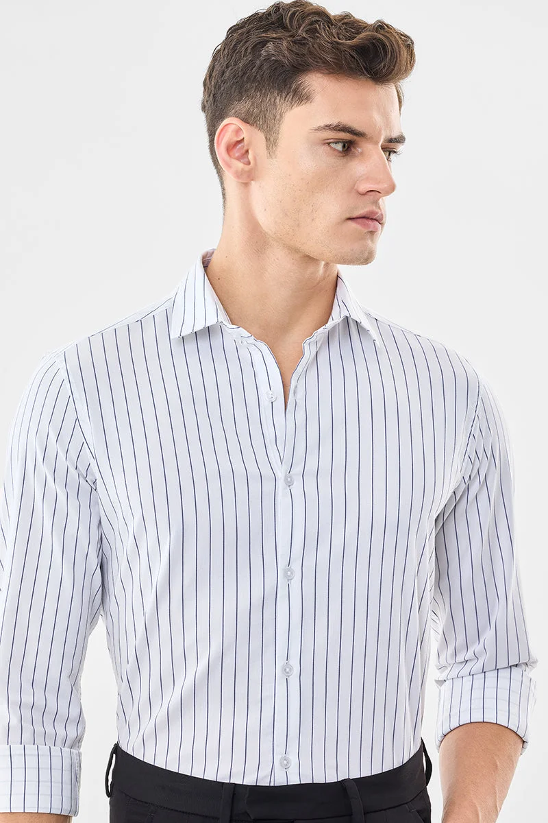 SNITCH White Striped Long Sleeve Slim Fit Shirt