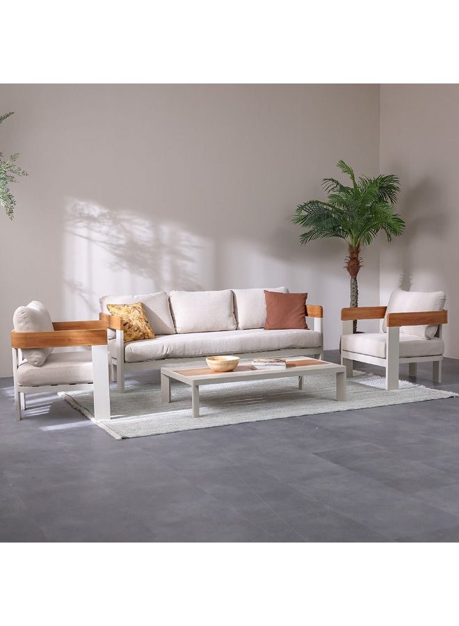 DANUBE HOME طقم أريكة خارجية 5 مقاعد فيينا | أثاث حديقة بإطار ألمنيوم | تصميم حديث لطقم أريكة في الفناء | طاولة وكراسي للجلوس في الحديقة - بيج/مشمس/تيك - Image 1