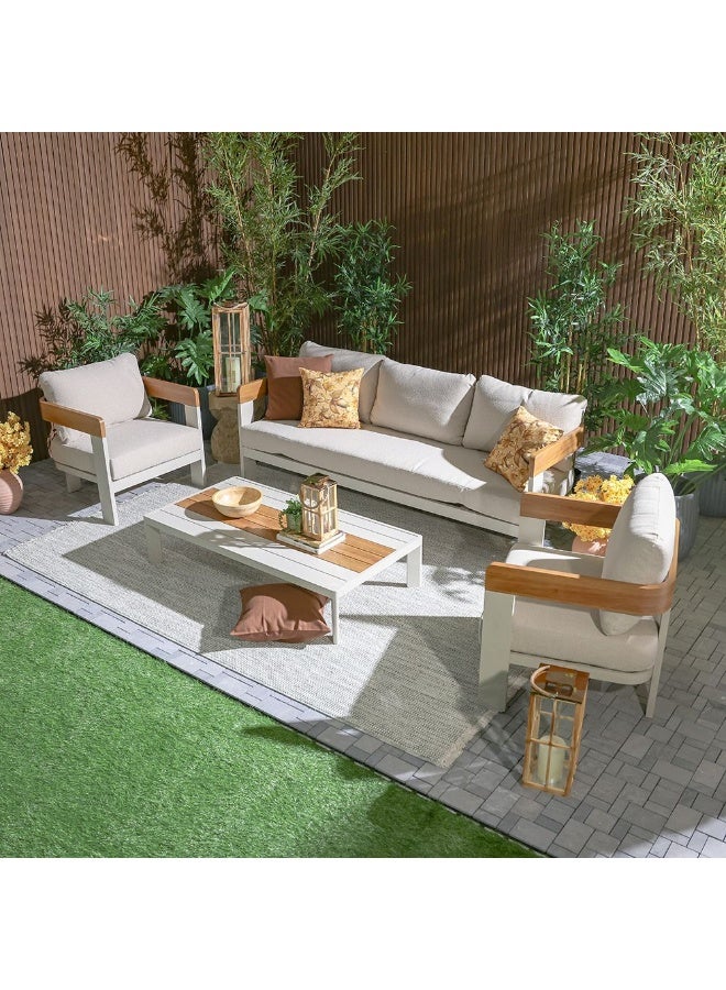 DANUBE HOME طقم أريكة خارجية 5 مقاعد فيينا | أثاث حديقة بإطار ألمنيوم | تصميم حديث لطقم أريكة في الفناء | طاولة وكراسي للجلوس في الحديقة - بيج/مشمس/تيك - Image 2