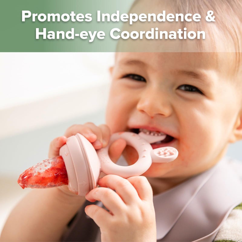 Haakaa Baby Fruit Food Feeder & Mini Freezer Nibble Tray Combo, Breastmilk Popsicle Molds for Baby Cooling Relief, BPA Free Silicone Feeder for Safe Infant Self Feeding, 4 Month+ (Blush) - Image 5