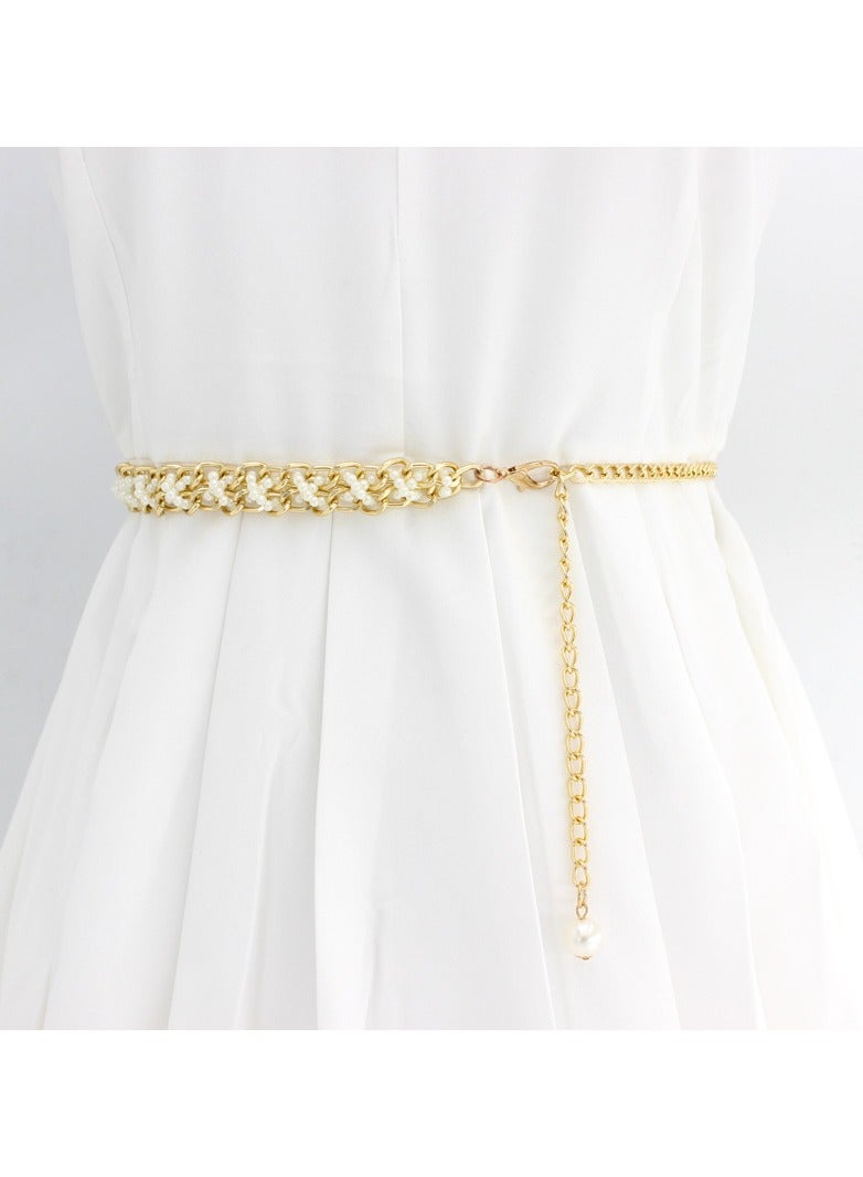 KUYING New Womens Pearl Fashion Versatile Decorative Dress Summer Skirt Small Belt 