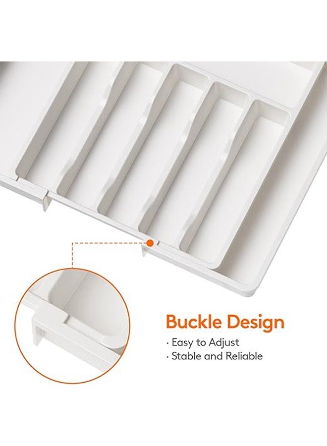 ميكسد منظم الأدوات الفضيات المنزلية منظم المطبخ المطبخ قابلة للتوسيع صينية قابلة للتعديل وأدوات وحامل المائدة تخزين بلاستيكي مضغوط لسكاكين شوكات الملاعق (أبيض) - Image 3