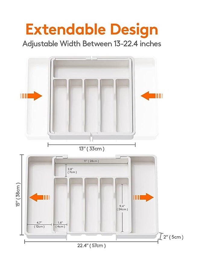 ميكسد منظم الأدوات الفضيات المنزلية منظم المطبخ المطبخ قابلة للتوسيع صينية قابلة للتعديل وأدوات وحامل المائدة تخزين بلاستيكي مضغوط لسكاكين شوكات الملاعق (أبيض) - Image 2
