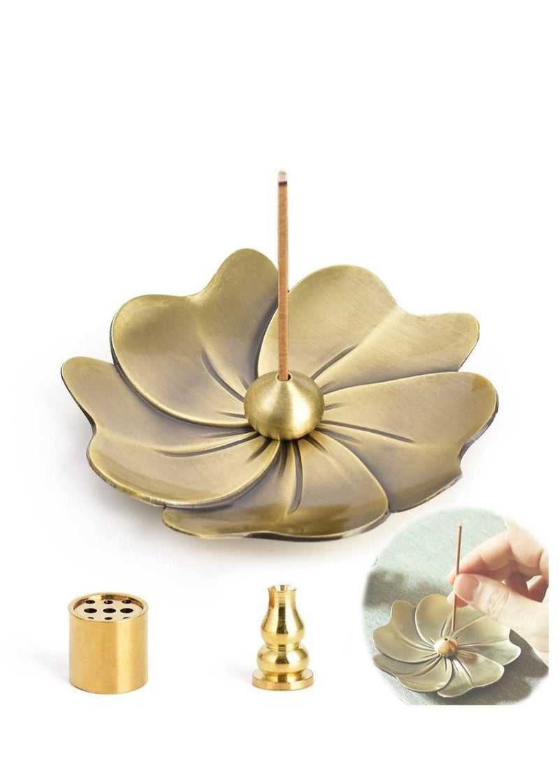 كابتن تيك Sakura Flower Incense Holder Bronze Burner Drop-shape Cylinder Multihole and Gourd-shape Ash Catcher Yoga Room Living Bedroom Home Fragranc - Image 1
