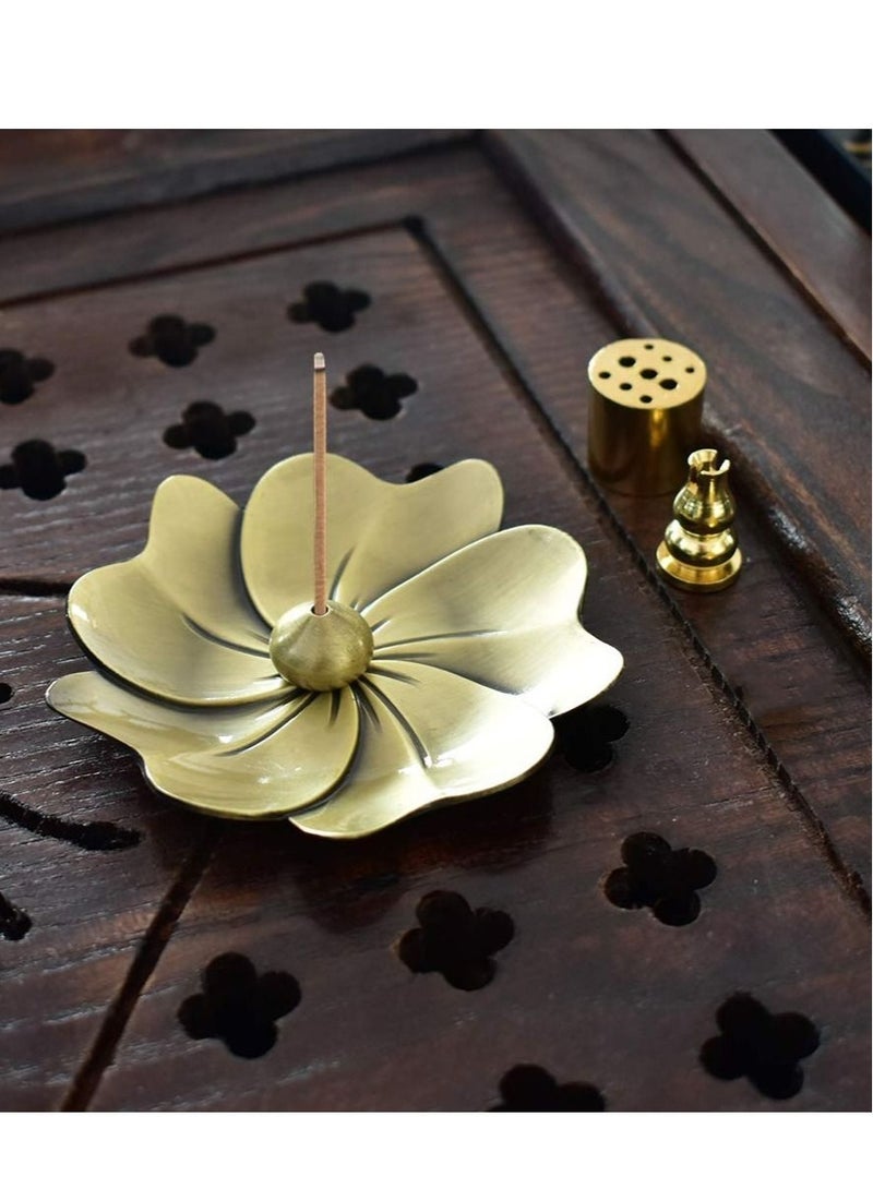 كابتن تيك Sakura Flower Incense Holder Bronze Burner Drop-shape Cylinder Multihole and Gourd-shape Ash Catcher Yoga Room Living Bedroom Home Fragranc - Image 2