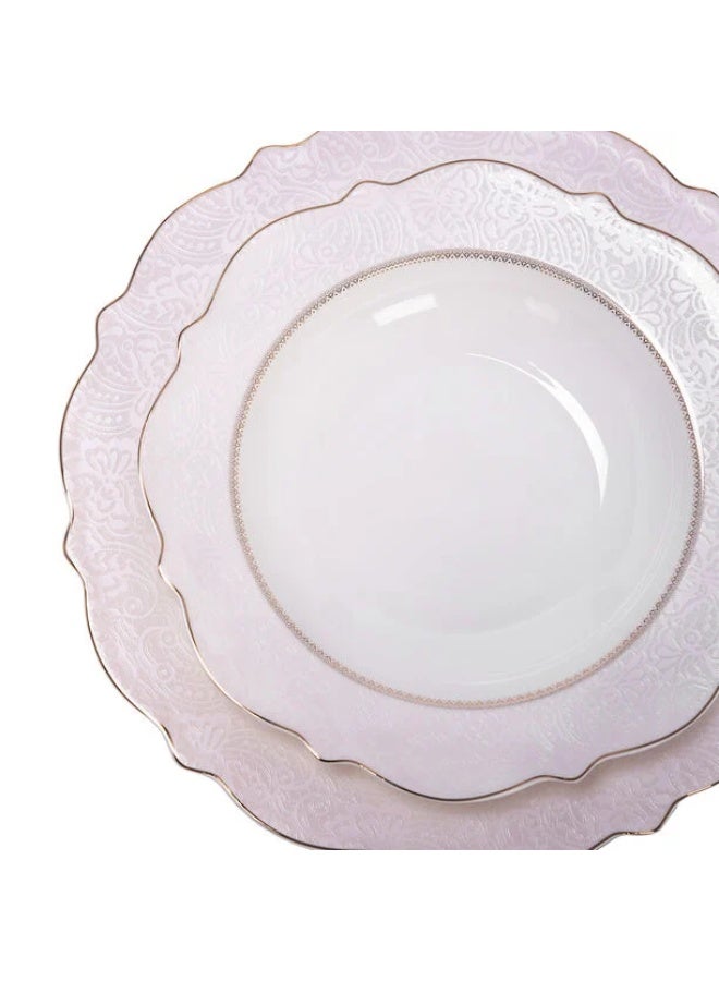 متجر نايس طقم عشاء فاخر من لا ميسا – 85 قطعة من البورسلان الوردي الفاخر (بون تشاينا) – طقم سفرة متكامل للأطباق والصحون وأكواب الشاي والصحون العميقة وأدوات التقديم – طقم بورسلان فاخر للمناسبات والولائم والعزومات والهدايا المنزلية والزواج والاستخدام اليومي - Image 4