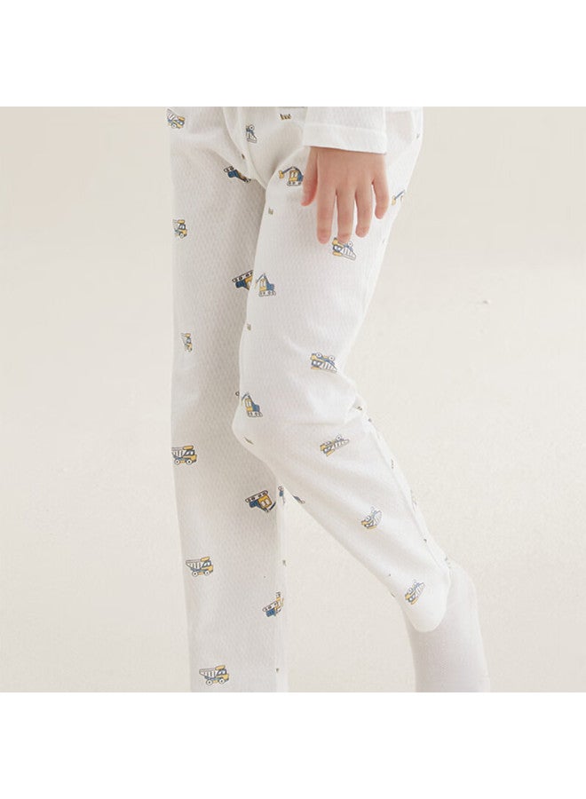 Red Bean Hongdou Children's Pajamas, Boys And Girls Spring And Summer Thin Pure Cotton Home Wear Set, Long-sleeve Pants, Air Conditioning Suit, J3225, White, 165 - Image 3