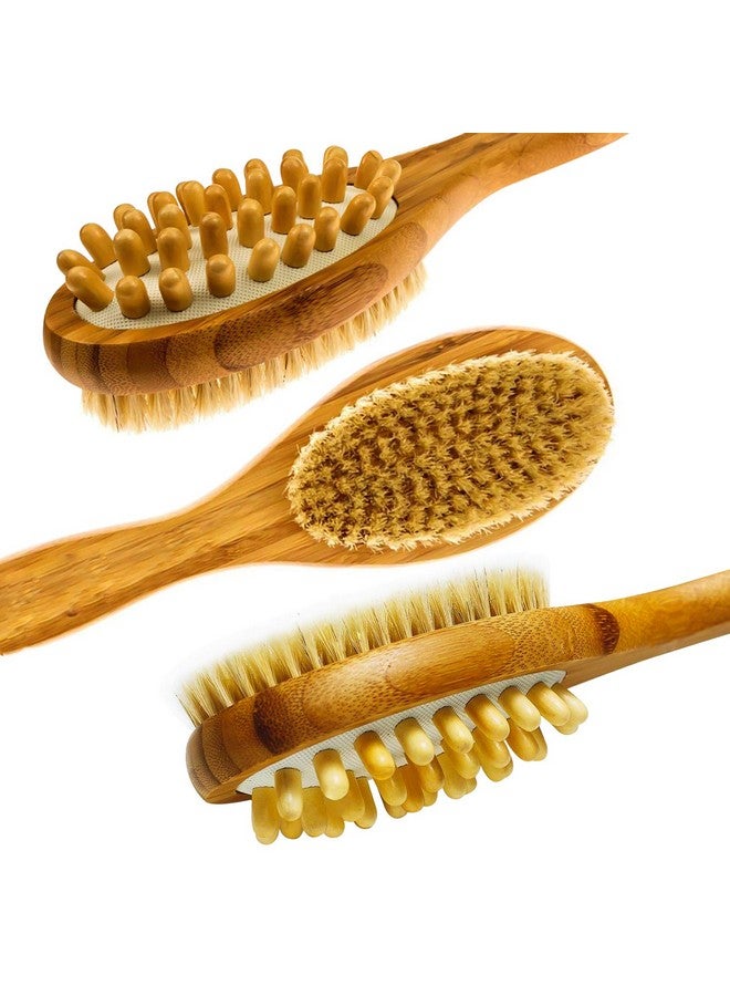 Cherioll Lunabody Bamboo Body Brush For Back Scrub Natural Boar Bristle Shower Brush Scrubber With Long Handle Exfoliate Skin And Cellulite Wet Or Dry - Image 1