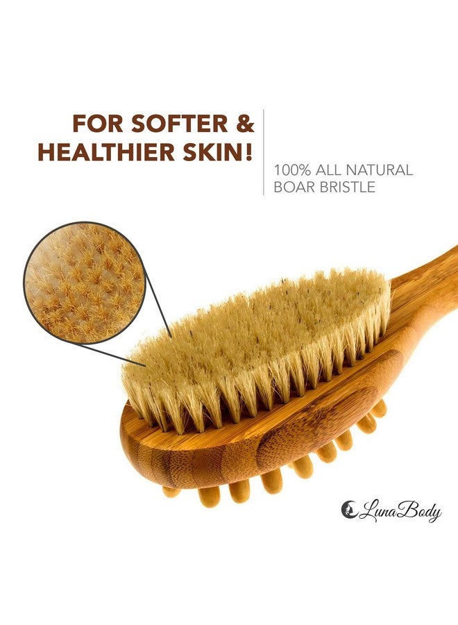 Cherioll Lunabody Bamboo Body Brush For Back Scrub Natural Boar Bristle Shower Brush Scrubber With Long Handle Exfoliate Skin And Cellulite Wet Or Dry - Image 4