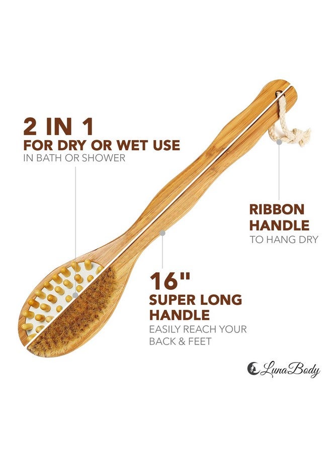 Cherioll Lunabody Bamboo Body Brush For Back Scrub Natural Boar Bristle Shower Brush Scrubber With Long Handle Exfoliate Skin And Cellulite Wet Or Dry - Image 3