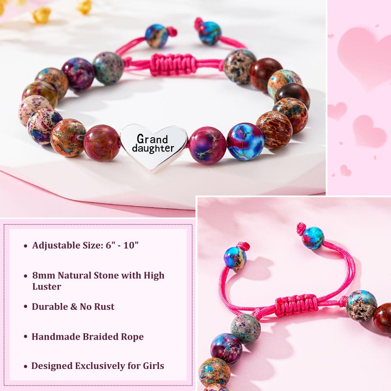 Esrial Granddaughter Daughter Gifts - Heart Natural Stone Beaded Bracelet for Girls, Christmas Valentines Easter Birthday Jewelry Gifts for Girls Daughter Granddaughterï¼ˆColorful Imperial Jasperï¼‰ - Image 4