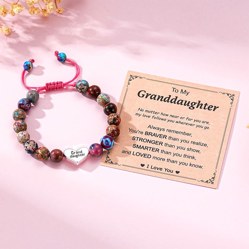 Esrial Granddaughter Daughter Gifts - Heart Natural Stone Beaded Bracelet for Girls, Christmas Valentines Easter Birthday Jewelry Gifts for Girls Daughter Granddaughterï¼ˆColorful Imperial Jasperï¼‰ - Image 2