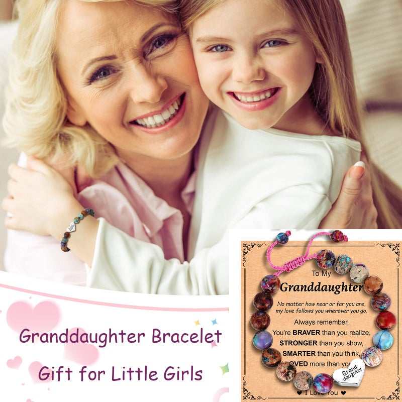 Esrial Granddaughter Daughter Gifts - Heart Natural Stone Beaded Bracelet for Girls, Christmas Valentines Easter Birthday Jewelry Gifts for Girls Daughter Granddaughterï¼ˆColorful Imperial Jasperï¼‰ - Image 3