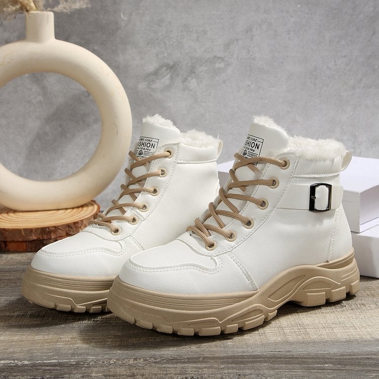 Foreign trade 2024 new autumn and winter ladies warm Martin boots fleece-lined thickened lace thick bottom short boots shoes wholesale - Image 4