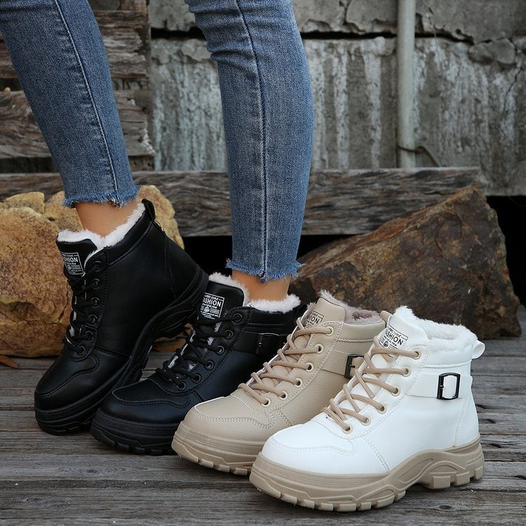Foreign trade 2024 new autumn and winter ladies warm Martin boots fleece-lined thickened lace thick bottom short boots shoes wholesale - Image 2